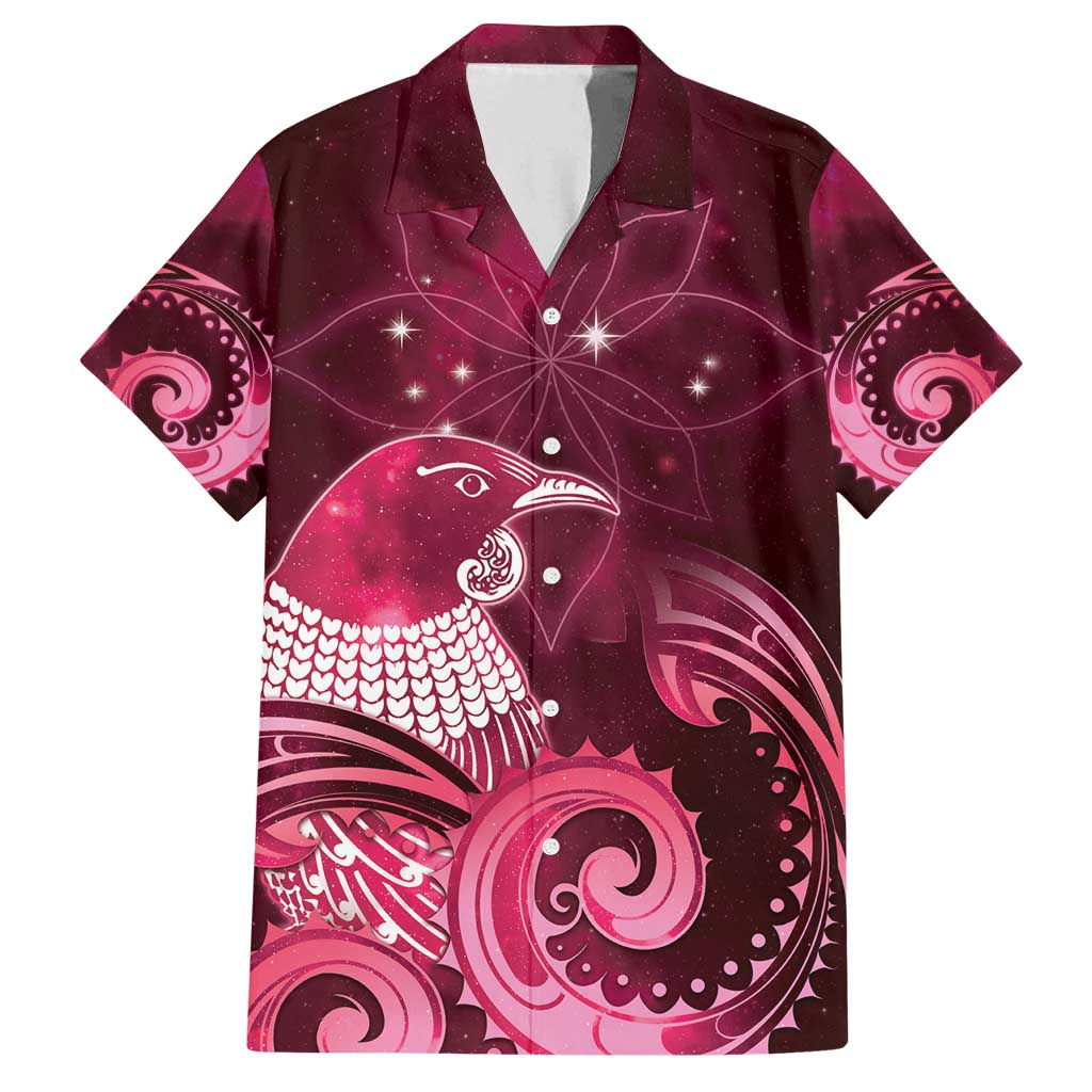 New Zealand Matariki Family Matching Long Sleeve Bodycon Dress and Hawaiian Shirt Maori Tui Bird Magenta Galaxy