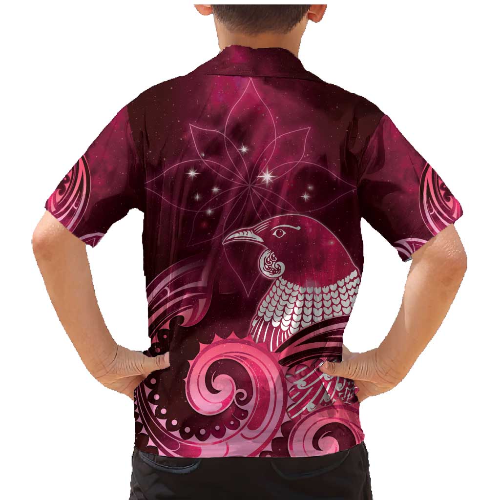 New Zealand Matariki Family Matching Mermaid Dress and Hawaiian Shirt Maori Tui Bird Magenta Galaxy