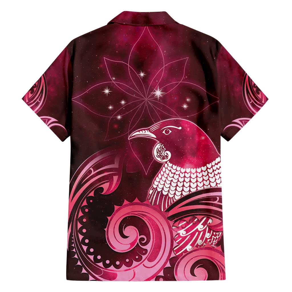 New Zealand Matariki Family Matching Off Shoulder Maxi Dress and Hawaiian Shirt Maori Tui Bird Magenta Galaxy