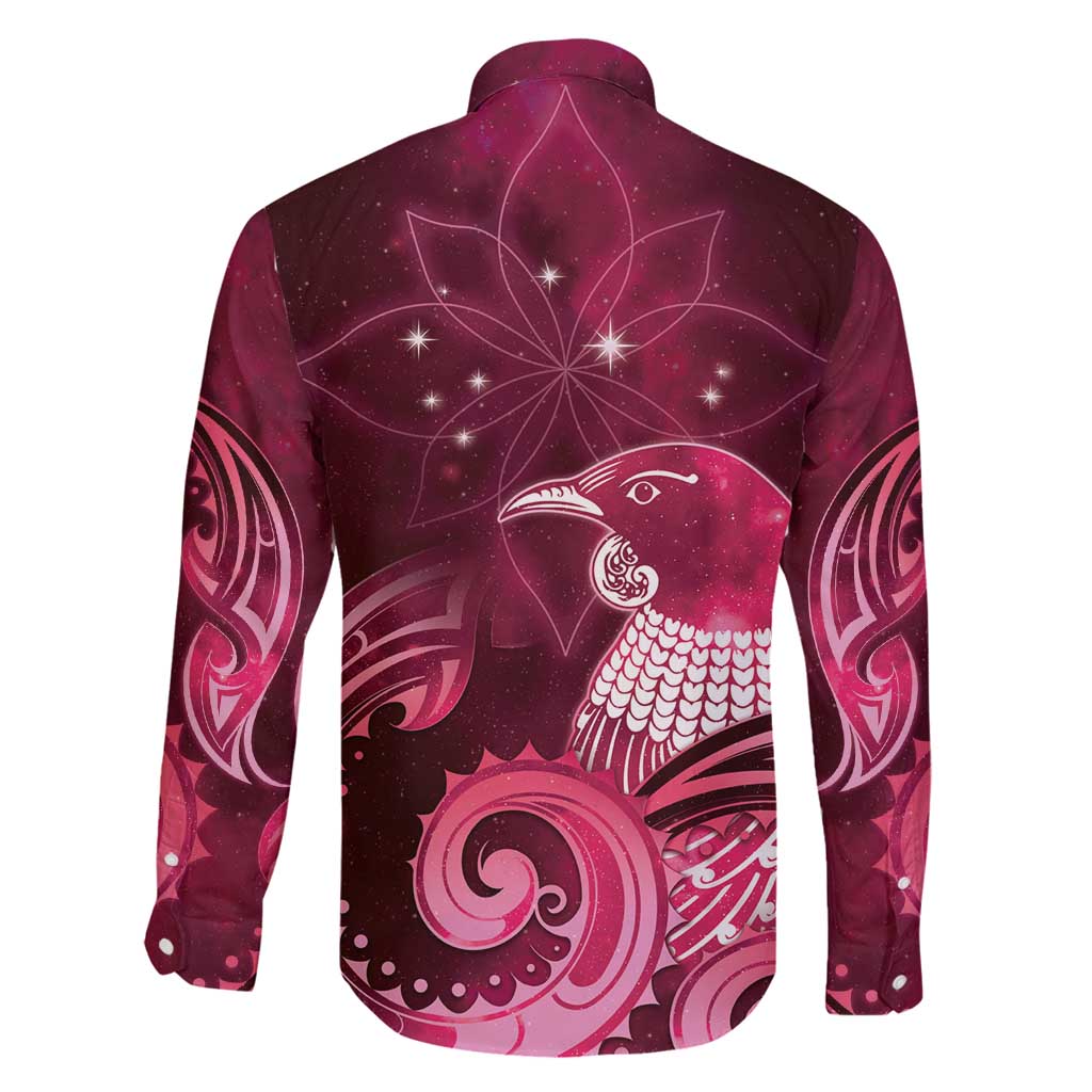 New Zealand Matariki Family Matching Off Shoulder Maxi Dress and Hawaiian Shirt Maori Tui Bird Magenta Galaxy