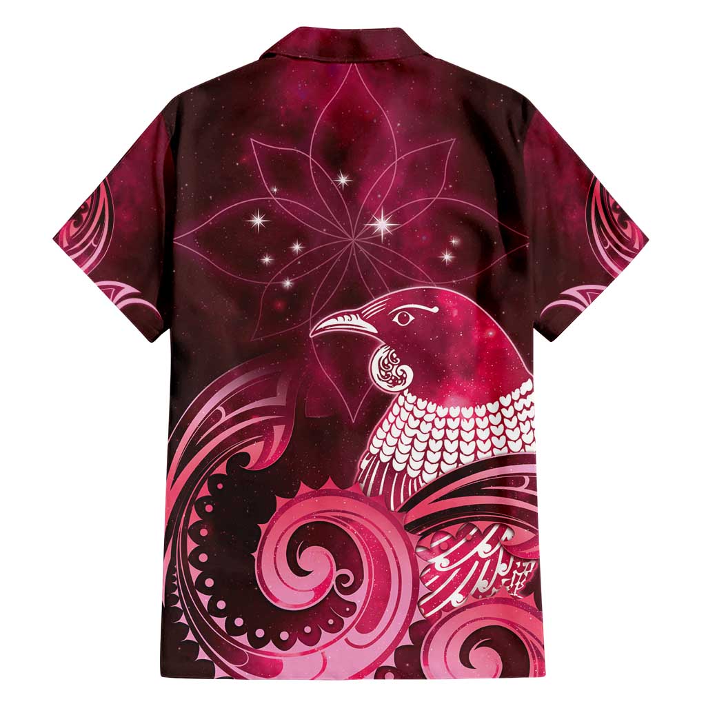 New Zealand Matariki Family Matching Short Sleeve Bodycon Dress and Hawaiian Shirt Maori Tui Bird Magenta Galaxy