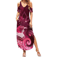 New Zealand Matariki Family Matching Summer Maxi Dress and Hawaiian Shirt Maori Tui Bird Magenta Galaxy