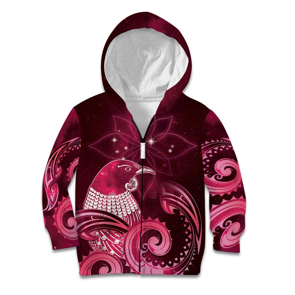 New Zealand Matariki Kid Hoodie Maori Tui Bird Magenta Galaxy