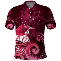 New Zealand Matariki Polo Shirt Maori Tui Bird Magenta Galaxy