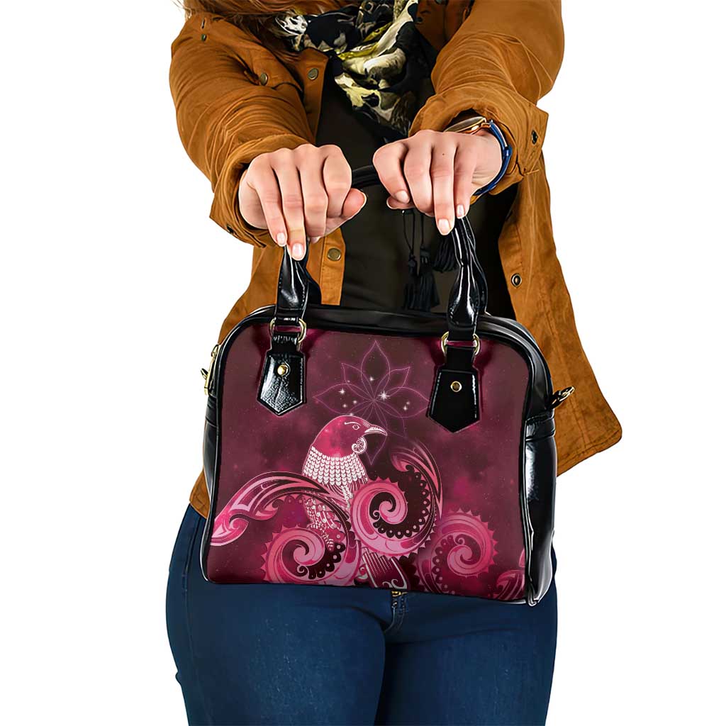 New Zealand Matariki Shoulder Handbag Maori Tui Bird Magenta Galaxy