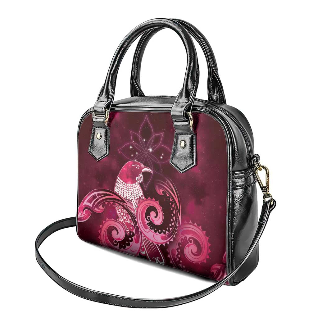 New Zealand Matariki Shoulder Handbag Maori Tui Bird Magenta Galaxy