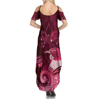 New Zealand Matariki Summer Maxi Dress Maori Tui Bird Magenta Galaxy