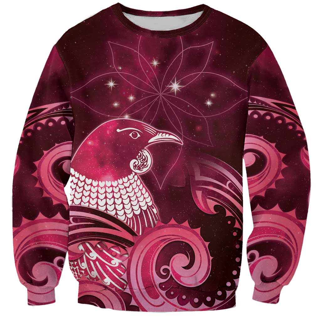 New Zealand Matariki Sweatshirt Maori Tui Bird Magenta Galaxy