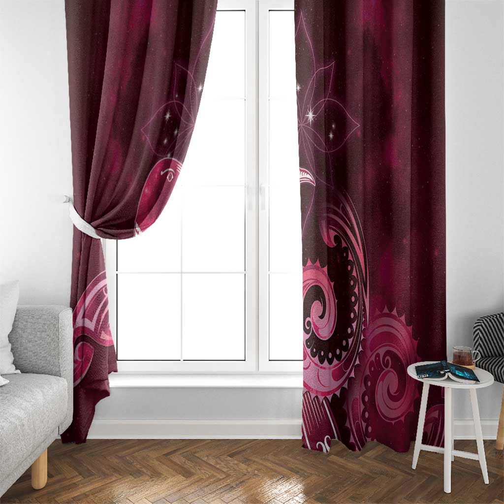 New Zealand Matariki Window Curtain Maori Tui Bird Magenta Galaxy