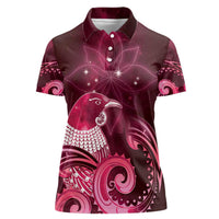 New Zealand Matariki Women Polo Shirt Maori Tui Bird Magenta Galaxy