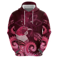 New Zealand Matariki Zip Hoodie Maori Tui Bird Magenta Galaxy