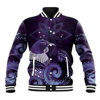 New Zealand Matariki Baseball Jacket Maori Tui Bird Purple Galaxy