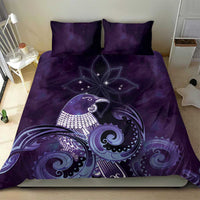 New Zealand Matariki Bedding Set Maori Tui Bird Purple Galaxy
