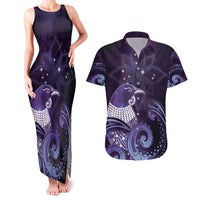 New Zealand Matariki Couples Matching Tank Maxi Dress and Hawaiian Shirt Maori Tui Bird Purple Galaxy