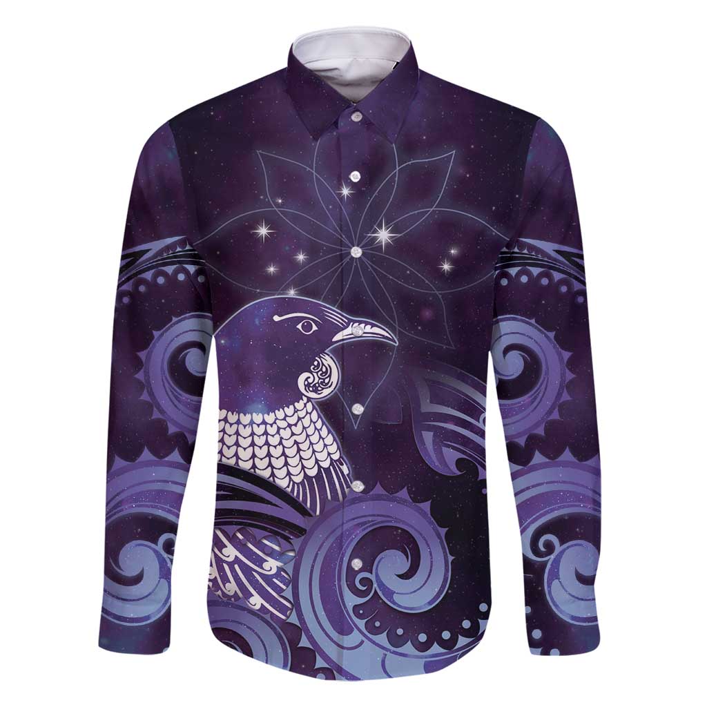 New Zealand Matariki Family Matching Mermaid Dress and Hawaiian Shirt Maori Tui Bird Purple Galaxy