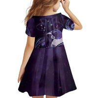 New Zealand Matariki Family Matching Off Shoulder Maxi Dress and Hawaiian Shirt Maori Tui Bird Purple Galaxy