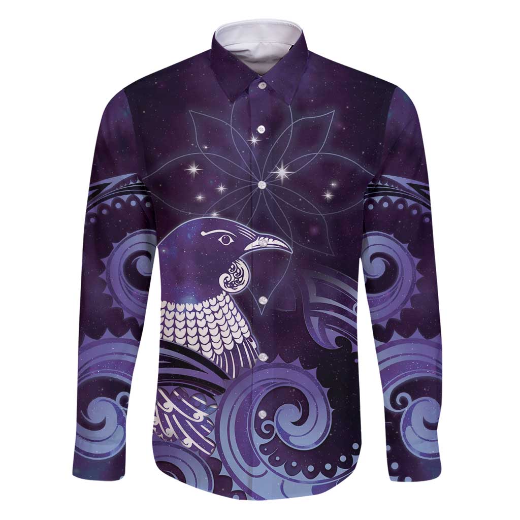 New Zealand Matariki Family Matching Puletasi and Hawaiian Shirt Maori Tui Bird Purple Galaxy