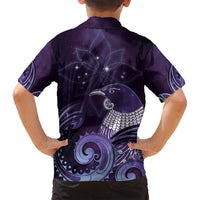 New Zealand Matariki Family Matching Tank Maxi Dress and Hawaiian Shirt Maori Tui Bird Purple Galaxy