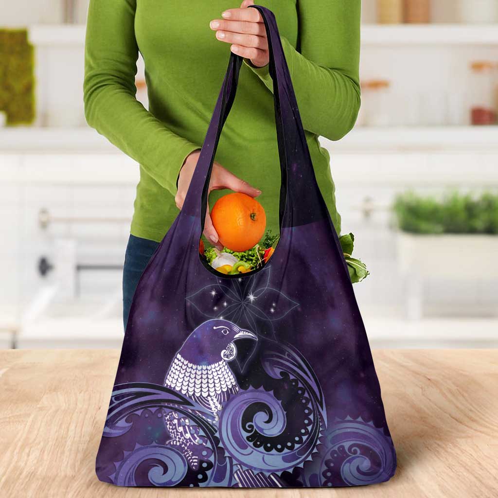 New Zealand Matariki Grocery Bag Maori Tui Bird Purple Galaxy