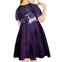 New Zealand Matariki Kid Short Sleeve Dress Maori Tui Bird Purple Galaxy