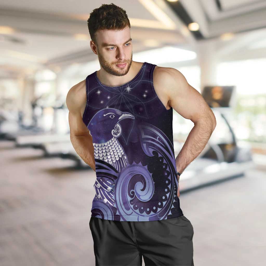 New Zealand Matariki Men Tank Top Maori Tui Bird Purple Galaxy