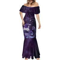 New Zealand Matariki Mermaid Dress Maori Tui Bird Purple Galaxy