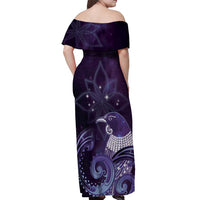 New Zealand Matariki Off Shoulder Maxi Dress Maori Tui Bird Purple Galaxy