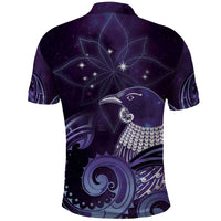 New Zealand Matariki Polo Shirt Maori Tui Bird Purple Galaxy