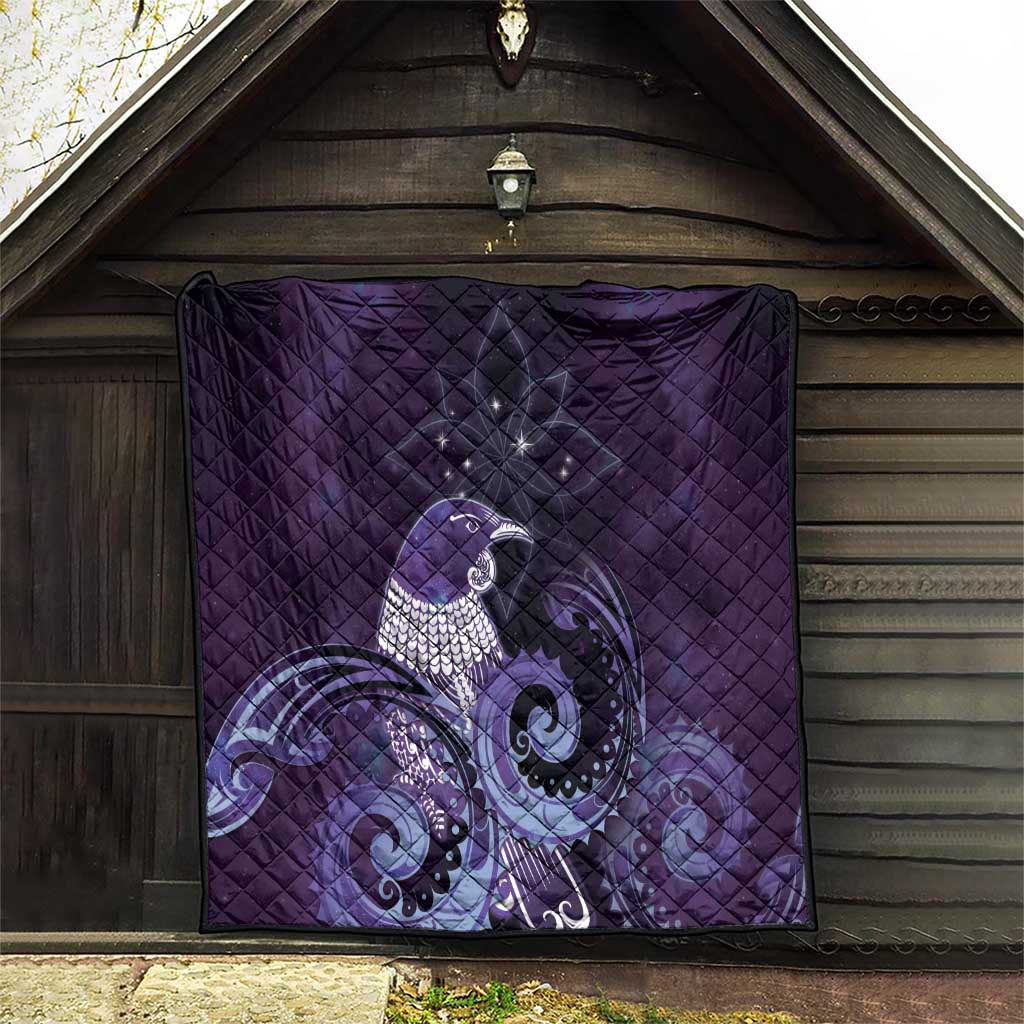 New Zealand Matariki Quilt Maori Tui Bird Purple Galaxy
