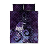 New Zealand Matariki Quilt Bed Set Maori Tui Bird Purple Galaxy