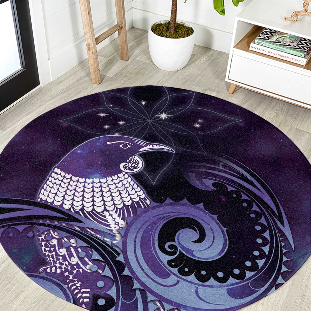 New Zealand Matariki Round Carpet Maori Tui Bird Purple Galaxy