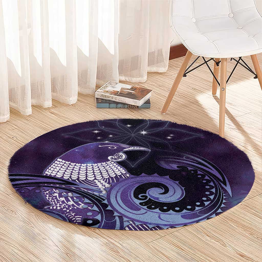 New Zealand Matariki Round Carpet Maori Tui Bird Purple Galaxy