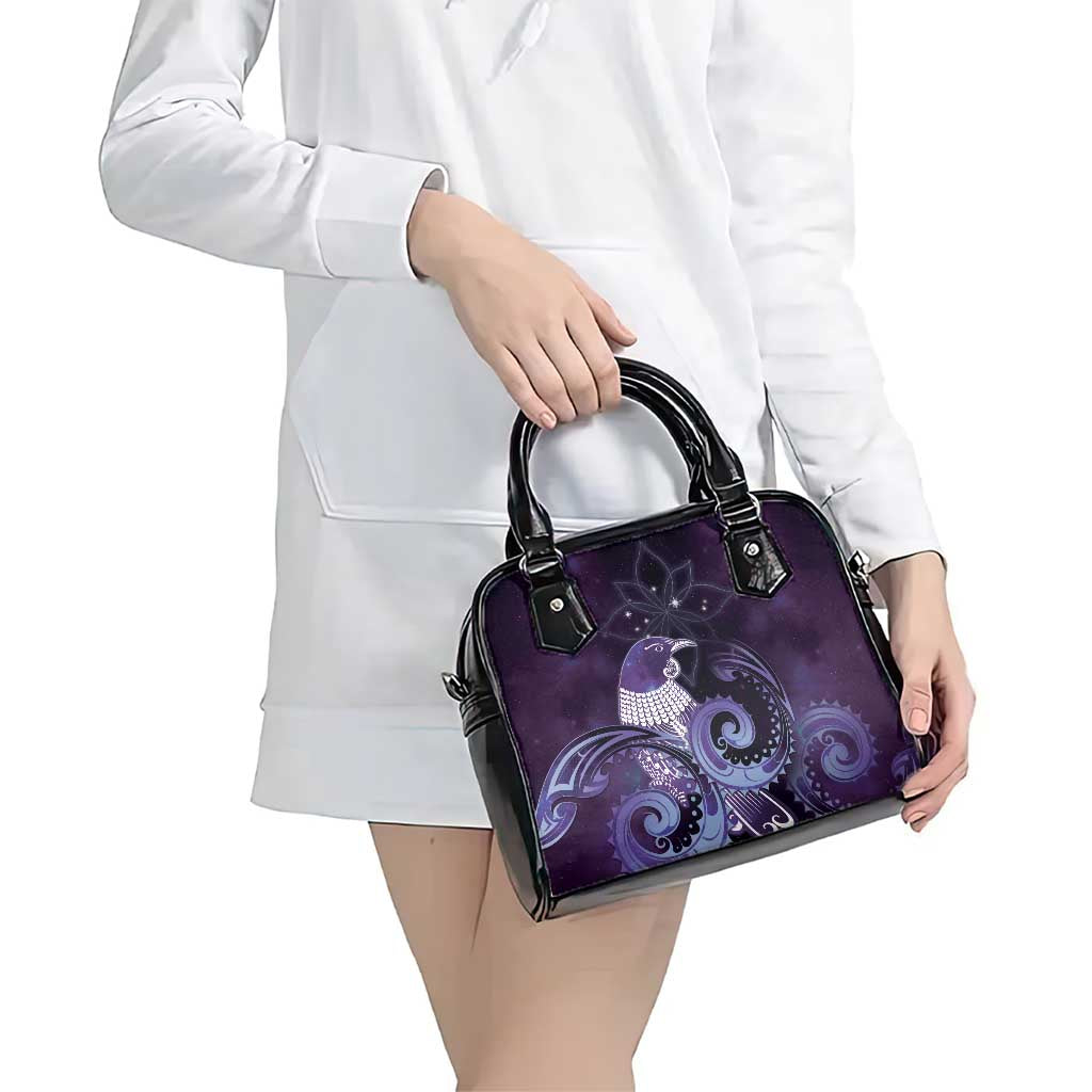 New Zealand Matariki Shoulder Handbag Maori Tui Bird Purple Galaxy