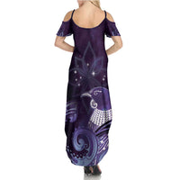 New Zealand Matariki Summer Maxi Dress Maori Tui Bird Purple Galaxy
