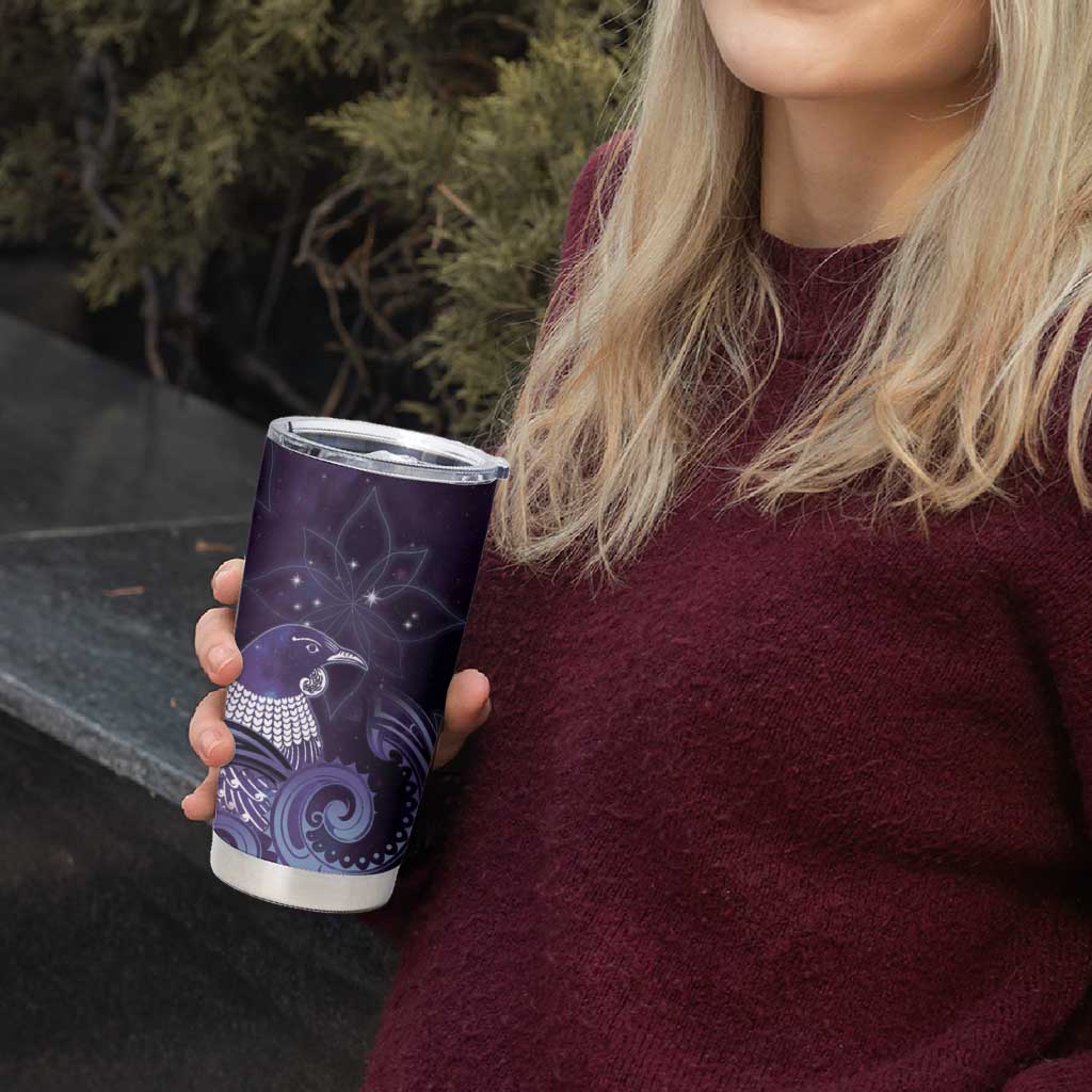 New Zealand Matariki Tumbler Cup Maori Tui Bird Purple Galaxy
