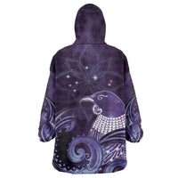 New Zealand Matariki Wearable Blanket Hoodie Maori Tui Bird Purple Galaxy