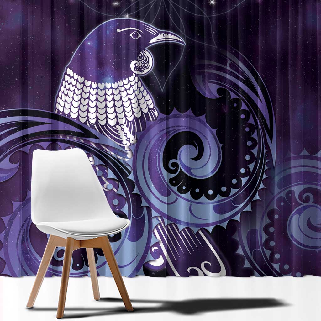 New Zealand Matariki Window Curtain Maori Tui Bird Purple Galaxy