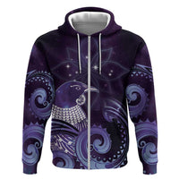 New Zealand Matariki Zip Hoodie Maori Tui Bird Purple Galaxy