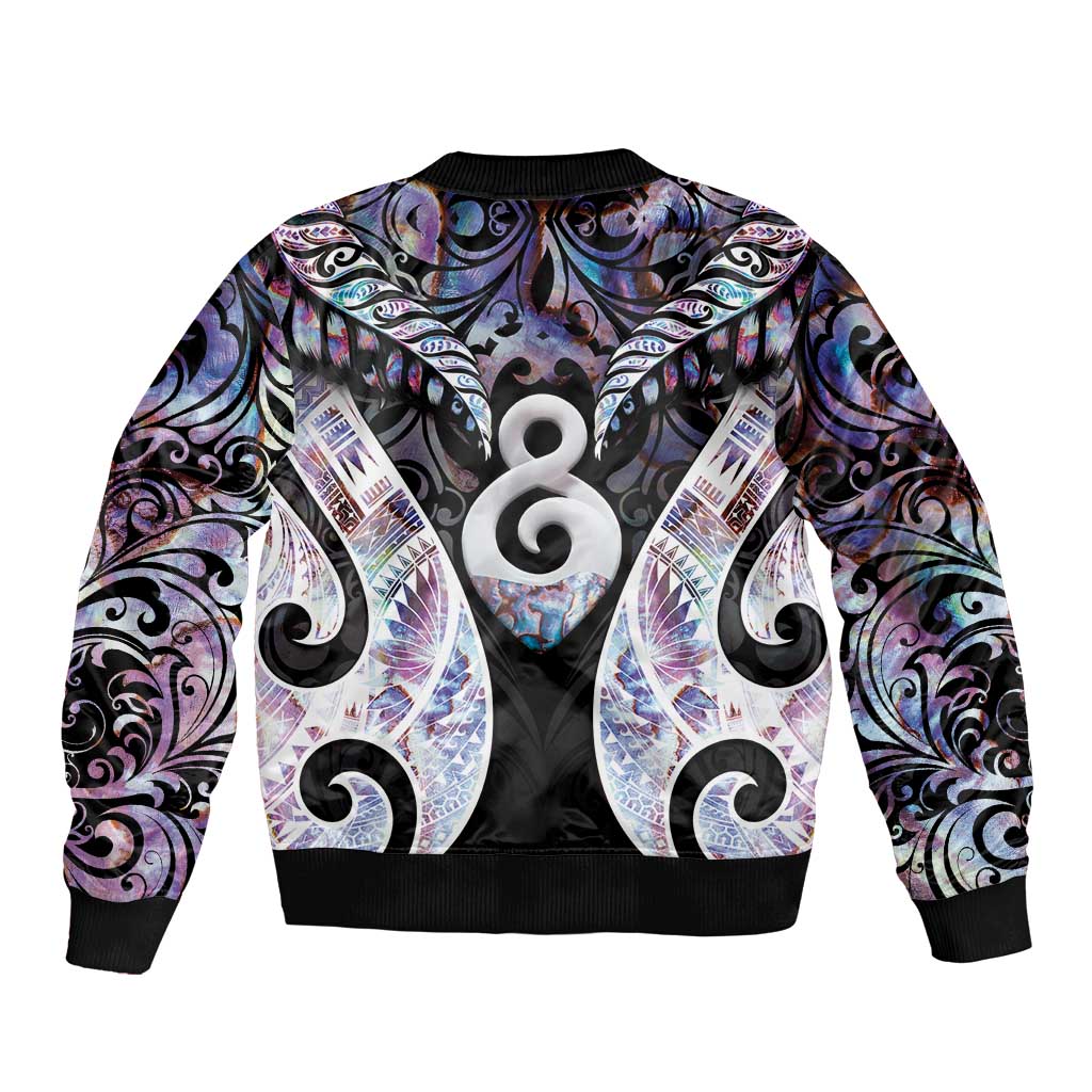 New Zealand Aotearoa Bomber Jacket Pikorua Single Twist Pink Paua Shell