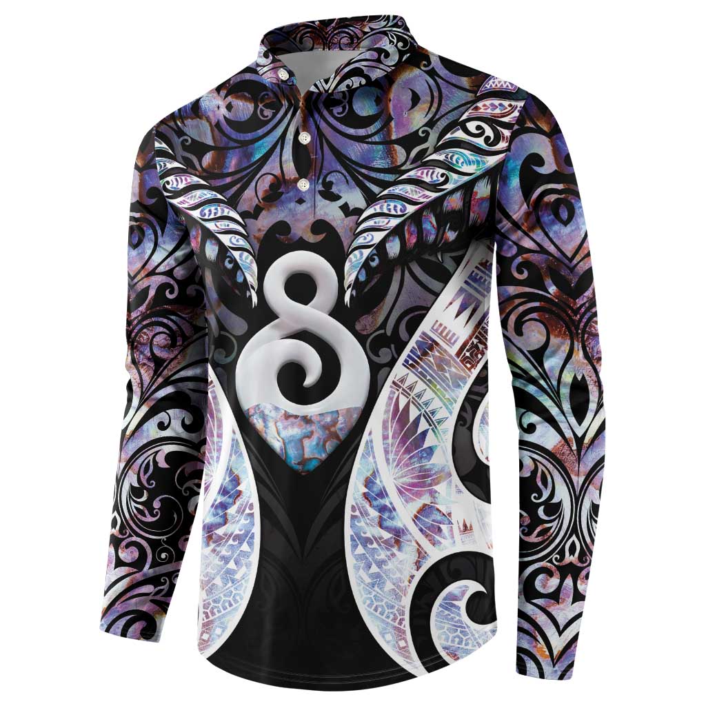 New Zealand Aotearoa Button Sweatshirt Pikorua Single Twist Pink Paua Shell DT05 - Polynesian Pride