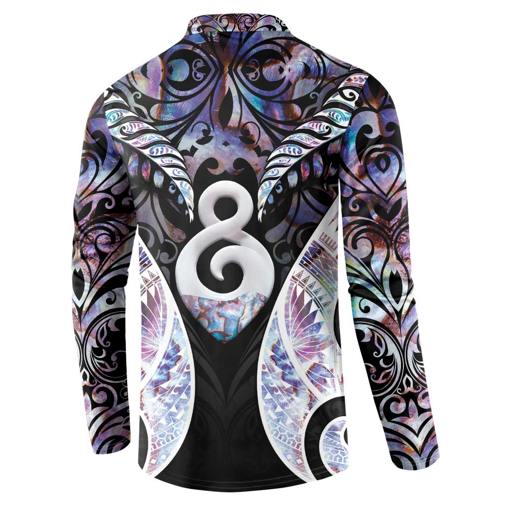 New Zealand Aotearoa Button Sweatshirt Pikorua Single Twist Pink Paua Shell DT05 - Polynesian Pride
