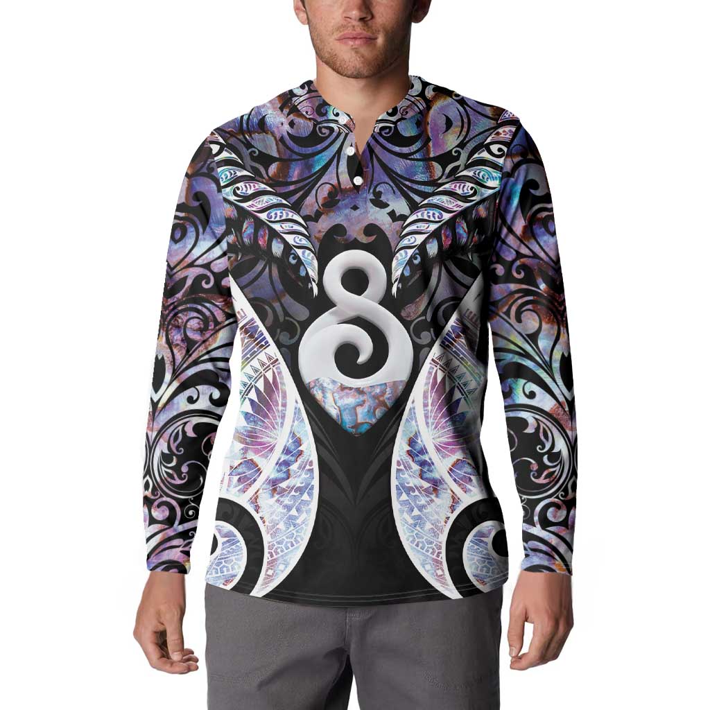 New Zealand Aotearoa Button Sweatshirt Pikorua Single Twist Pink Paua Shell DT05 - Polynesian Pride