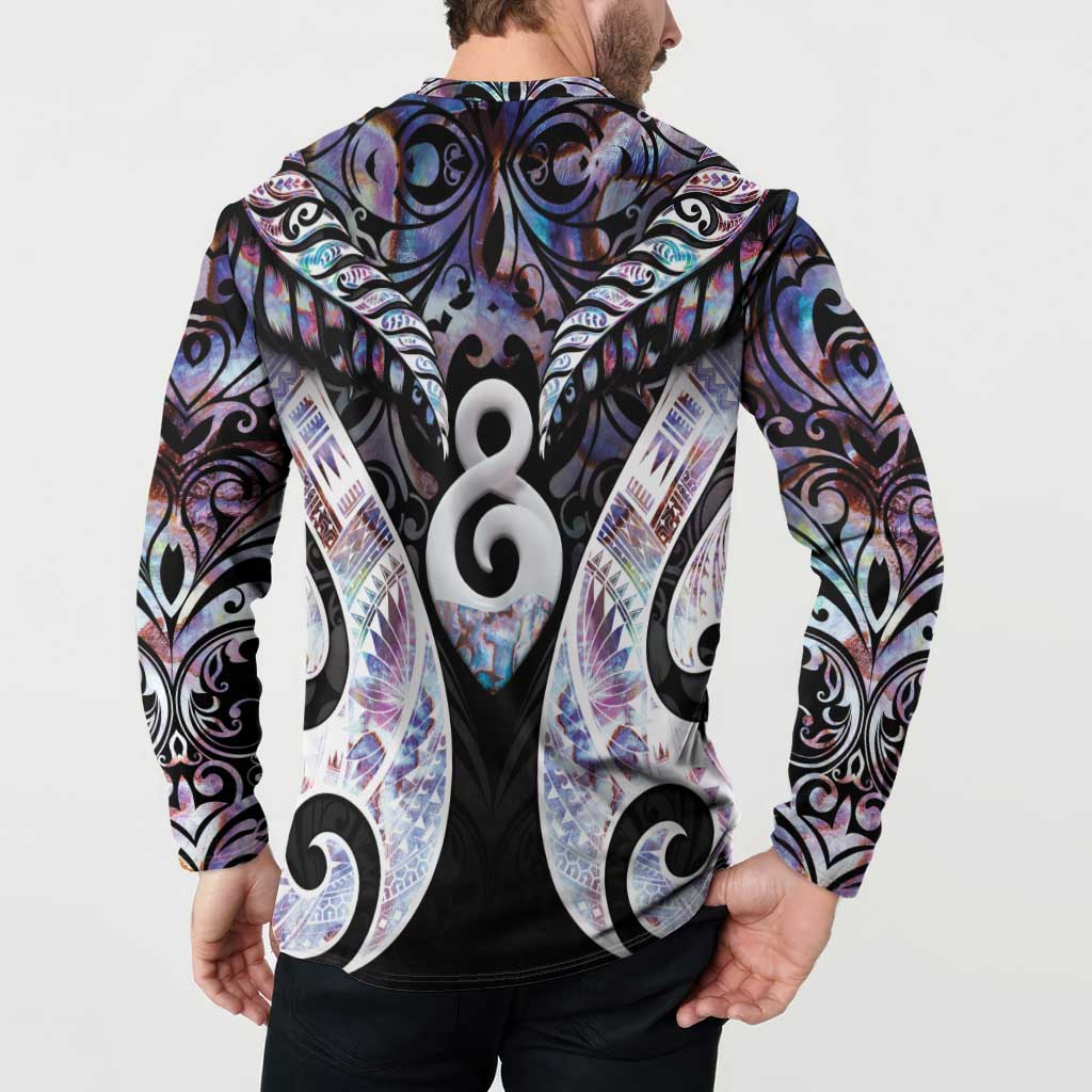 New Zealand Aotearoa Button Sweatshirt Pikorua Single Twist Pink Paua Shell DT05 - Polynesian Pride