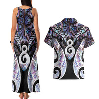 New Zealand Aotearoa Couples Matching Tank Maxi Dress and Hawaiian Shirt Pikorua Single Twist Pink Paua Shell
