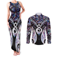 New Zealand Aotearoa Couples Matching Tank Maxi Dress and Long Sleeve Button Shirt Pikorua Single Twist Pink Paua Shell