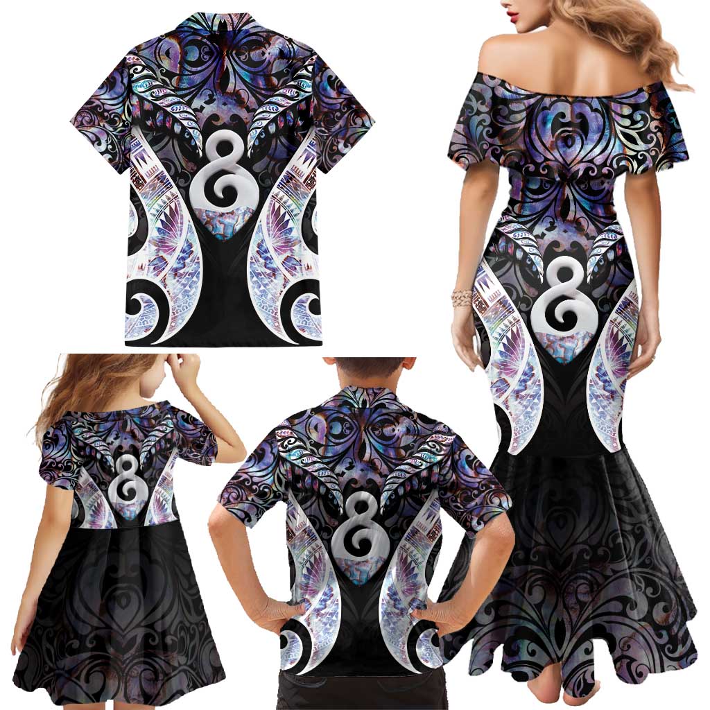 New Zealand Aotearoa Family Matching Mermaid Dress and Hawaiian Shirt Pikorua Single Twist Pink Paua Shell