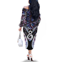 New Zealand Aotearoa Family Matching Off The Shoulder Long Sleeve Dress and Hawaiian Shirt Pikorua Single Twist Pink Paua Shell