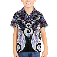 New Zealand Aotearoa Family Matching Off The Shoulder Long Sleeve Dress and Hawaiian Shirt Pikorua Single Twist Pink Paua Shell
