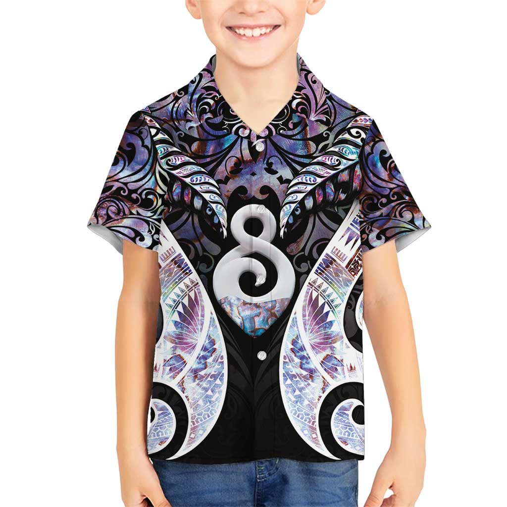 New Zealand Aotearoa Family Matching Off Shoulder Maxi Dress and Hawaiian Shirt Pikorua Single Twist Pink Paua Shell