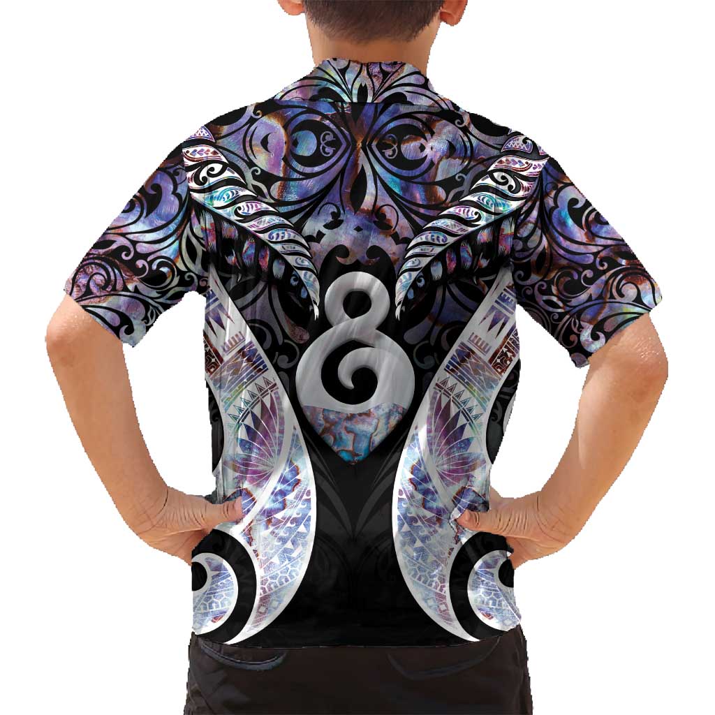 New Zealand Aotearoa Family Matching Off Shoulder Short Dress and Hawaiian Shirt Pikorua Single Twist Pink Paua Shell